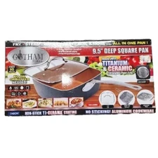 NEW Gotham Steel 9.5” Deep Square Dish Pan Titanium & Ceramic Nonstick Fry W Lid