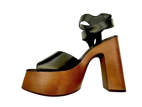 Vincent Camuto sandali donna neri pelle plateau fibbia legno tacco 8 nuovi senza scatola - Foto 9 di 11
