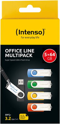 Intenso USB Stick 64GB Speicherstick Office Line USB 3.2 Gen. 1x1 USB-A 5er Pack