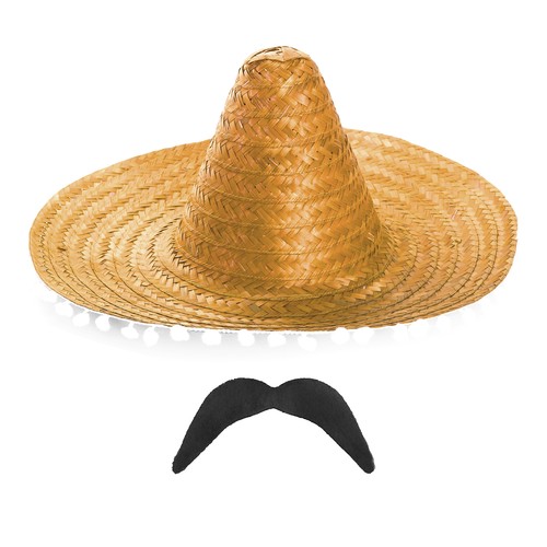 SOMBRERO MEXICANO SOMBRERO DE PAJA POMPONES AÑADIR ACCESORIOS BIGOTE CIGARRO DISFRAZ - Imagen 28 de 28