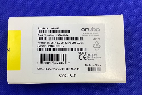 NEW F/S RETAIL J9151E HPE ARUBA 10G SFP+ LC LR 10KM SMF TRANSCEIVER - Picture 2 of 3