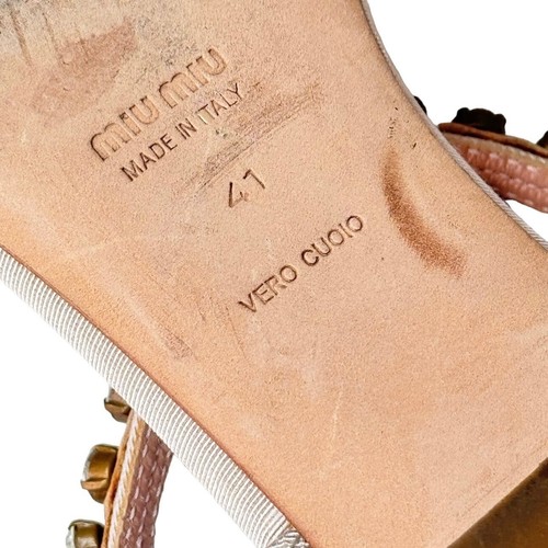 Vintage Miu Miu T-Strap Sandals Pink Blush Crystal Embellished Bow Flats Sz. 10 - Picture 8 of 12