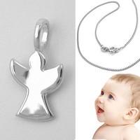 Baby Kinder Schutz Engel WeißGold Gold 333 AnhäNger Mit Kette Echt Silber 925
