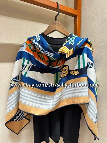 Sallys 70% Cashmere & 30% Silk Wrap Scarf Tribal Print Double Face Shawl 53" - Picture 25 of 40