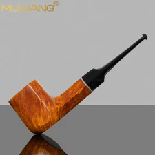 MUXIANG Briar Smooth Panel Pipe 9mm Wooden Tobacco Smoking Pipe Acrylic Stem