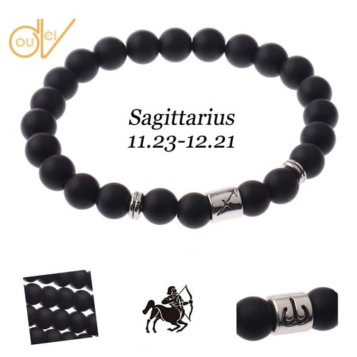 Fashion Handmade 12 Constellation Black Scrub Lava Zodiac Cuff Bangle Bracelets - Picture 2 of 48