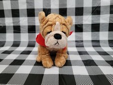 Russ Berrie Thurber Bulldog Puppy Dog Plush 7" Bean Bag Red Bandana 29024 Vtg