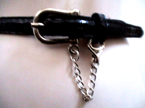 Cinturón fino negro M/L imitación reptil estampado hebilla llavero se adapta a la cintura talla 34-37" - Imagen 13 de 15