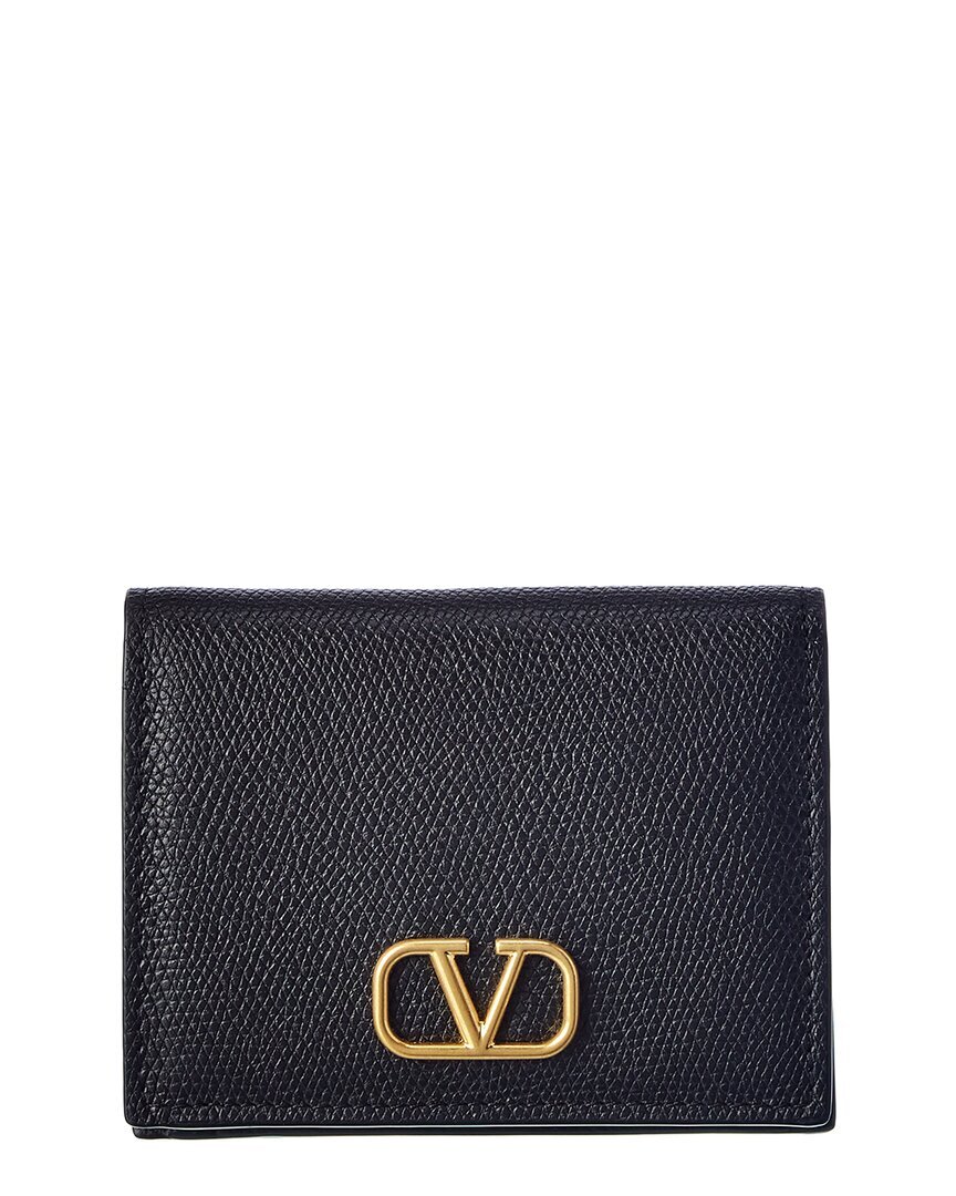 Фирменный зернистый кожаный футляр для карточек Valentino Vlogo, женский, черный