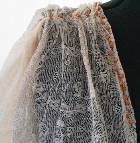 Vintage Valenciennes Lace Bertha Collar Shawl Flounce Set Beaded Crafts Trim - Picture 3 of 12