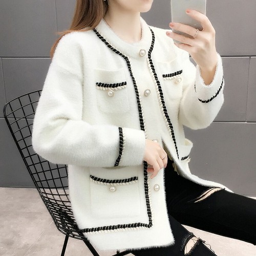 Fall Winter Faux Mink Cashmere Cardigan 
