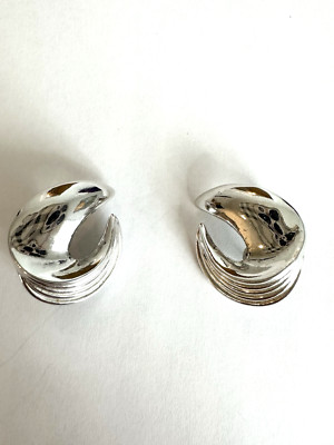 Vintage Trifari Silvertone Comma Clip On Earrings, Rare Find!