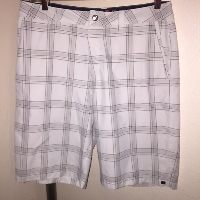 Men's Quiksilver Neolithic 22'' Amphibian Boardshorts White Plaid Sz 32 Lined
