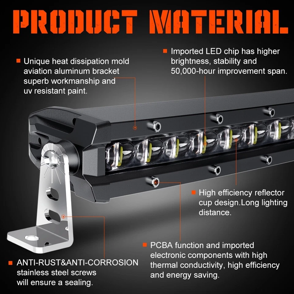 Barra de luz LED curva off road fileira única 20" 32" 38 44" 50" para carros ATV 4WD SUV - Imagem 3 de 4
