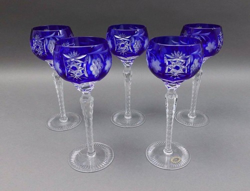 Juego de 5 vasos de vino AJKA cristal Marsala azul cobalto corte transparente de 8,25 - Imagen 2 de 9