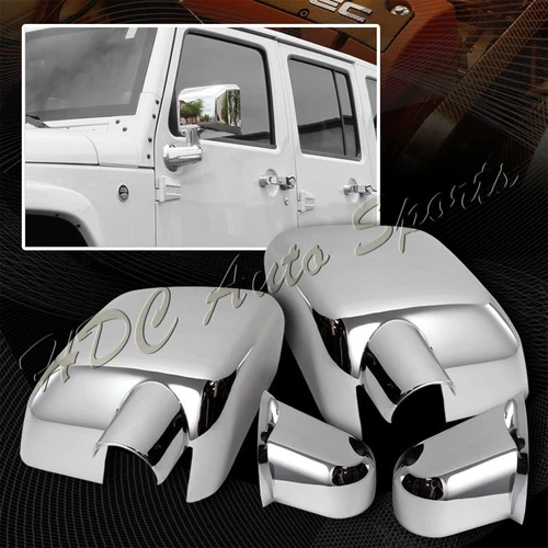 For 2007-2017 JEEP Wrangler Full Chrome ABS Plastic Door Side Mirror Cover 6-Pcs