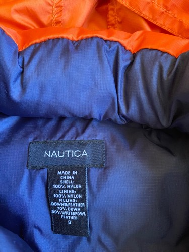 Nautica Puffer Down Jacket Vest Winter Coat Hooded kids size 3 Orange Navy - Picture 3 of 14