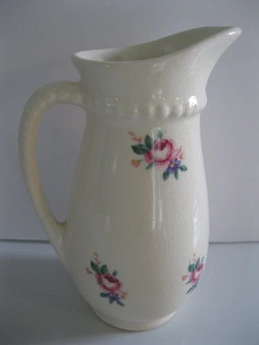 Vintage Royal Copley Pottery Beaded Red Rose Floral Design 6 1/4"h Milk Pitcher