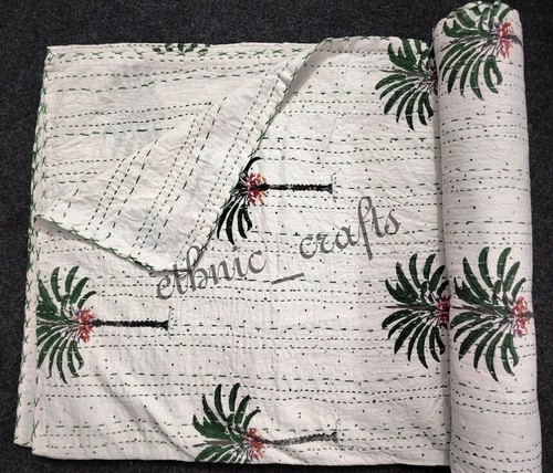 Block Print Kantha Throw Reversible Coverlet Summer Quilt Bedspread Quilt Kantha - Picture 7 of 10