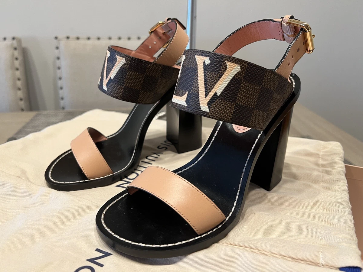 LOUIS VUITTON Calfskin Damier Ebene Passenger Heeled Sandals 37