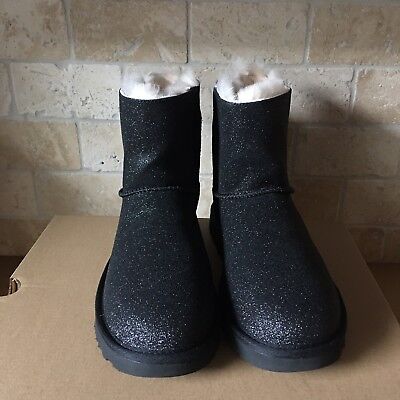 UGG MINI BAILEY BOW SPARKLE GLITTER BLACK BOOTS SIZE US 7 WOMEN