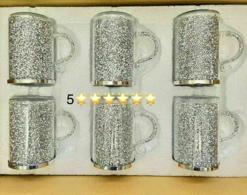 Zerkleinerter Diamant Kristallgefüllte Tassen 6er Set Silber Küche Tee Kaffeetassen NEU - Bild 4 von 4