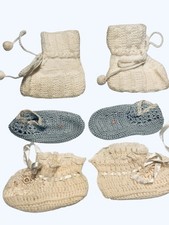 Lot Of Three Pair Vintage Baby Booties Knit Crochet