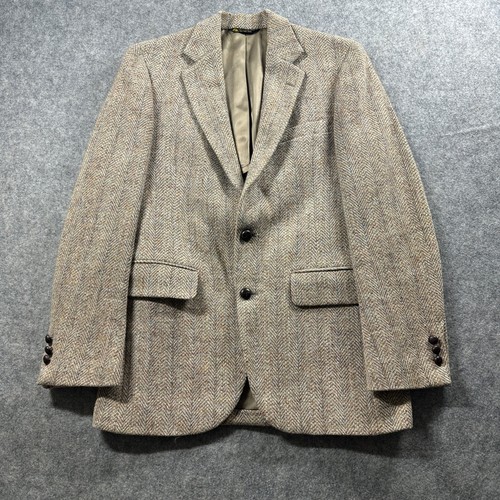 Harris Tweed Blazer Mens 40 Brown Herringbone Wool Sport Coat Barrister Clothes