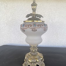 Cambridge Antique Glass Metal Urn with Lid, Victorian Scrollwork…Rare