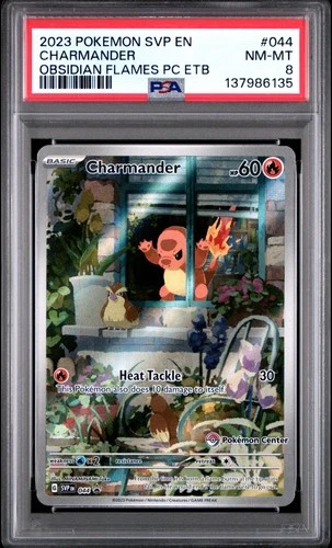 2023 POKEMON OBSIDIAN FLAMES POKEMON CENTER ETB PROMO SVP #044 CHARMANDER PSA 8