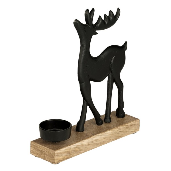 Teelichthalter Rentier Weihnachtsdeko Tischdeko Natur Schwarz 18X20Cm-image