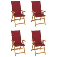 Klappst?Hle, 4Er-Set, Mit Weinroten Kissen, Aus Massivem Teakholz