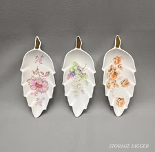 Vintage Mitterteich Bavaria Porcelain Leaf-Shaped Candy Dish Germany Lot of 3