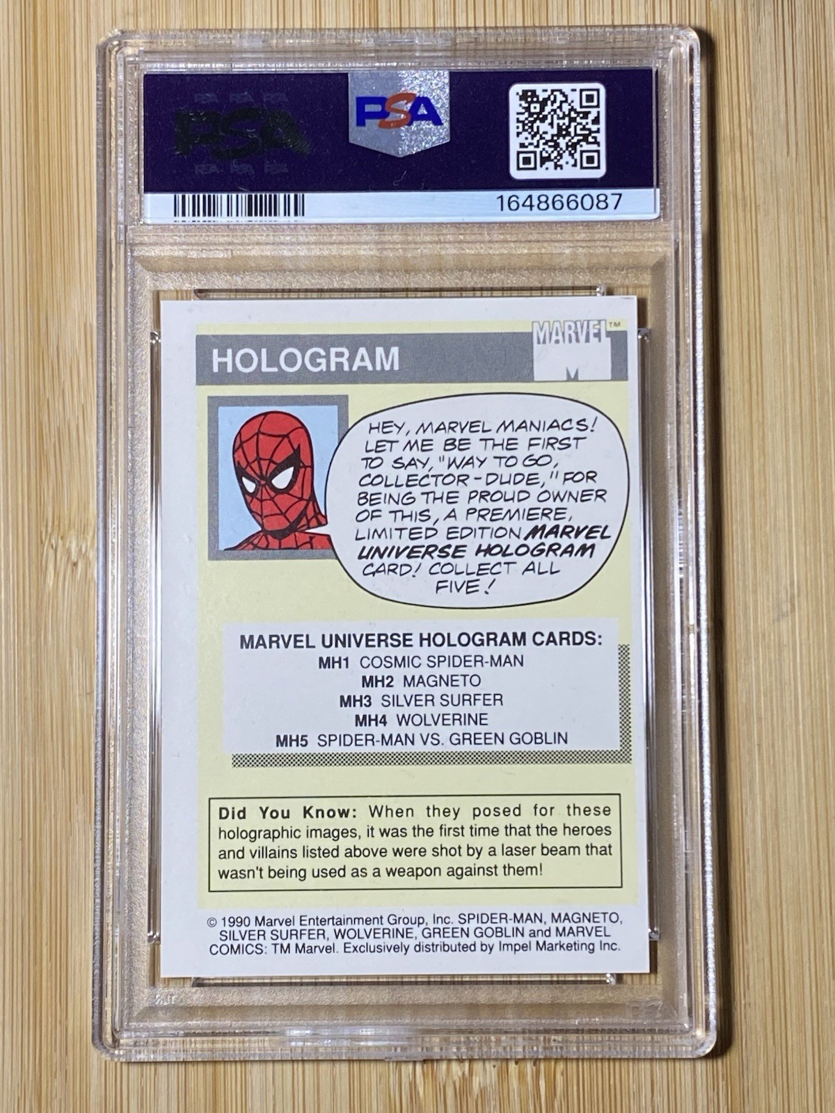 1990 Marvel Universe Spider-Man VS Goblin Hologram #MH5 PSA 8 view 2