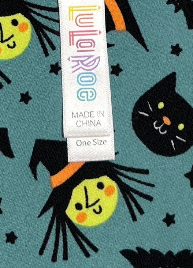 NEW LuLaRoe OS Leggings Rare Kitty Cat HALLOWEEN WITCH Night Bats Stars Hat BLUE - Image 4 of 4