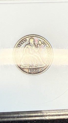 1868 sitzende Liberty Dime Anacs Seifenkiste Sehr guter Erhaltungszustand 20 Monster getönt - Bild 3 von 7