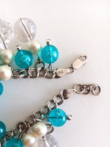 Bracciale Vintage Argento Sterling Personalizzato Vintage Perline Lunghezza 7" Doppio Anello - Foto 5 di 9