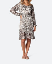 ILSE JACOBSEN Boa Snake Animal Print Belted Tie Waist Sheer Chiffon Dress 38 = 6