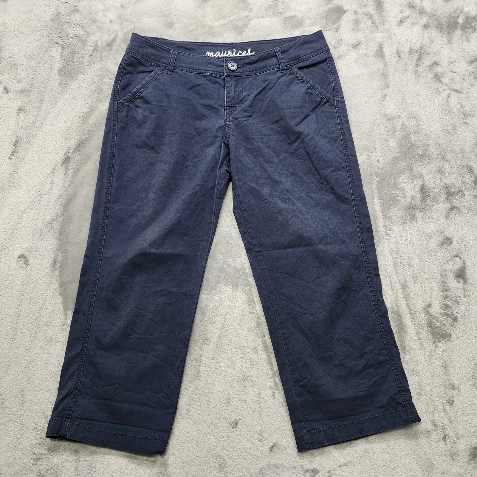 Maurices Pants Womens 3/4 Blue Low Rise Crop Capri Stretch Cotton Chino Casual