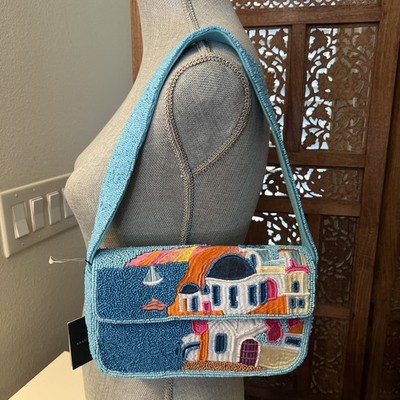 Beaded Santorini Shoulder Bag Greece Viral Handcrafted Purse Water Blue NEW Tags