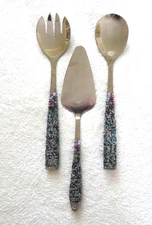 Beaded Handle Salad Serving Utensil Set Cake Pie Server Party Holiday