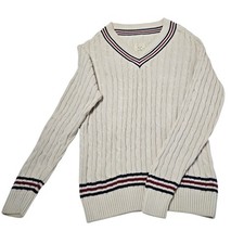 Hope  Henry Women's Long Sleeve Pullover Sweater Size Medium Cream V Neck Knit