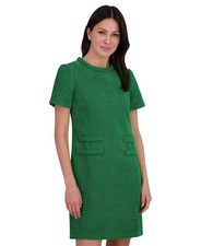 Eliza J Braided Trim Boucle Shift Dress Women's 10 Green Crewneck Short Sleeve