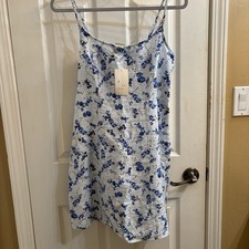 Women's Blue Floral Print Sleeveless Dress