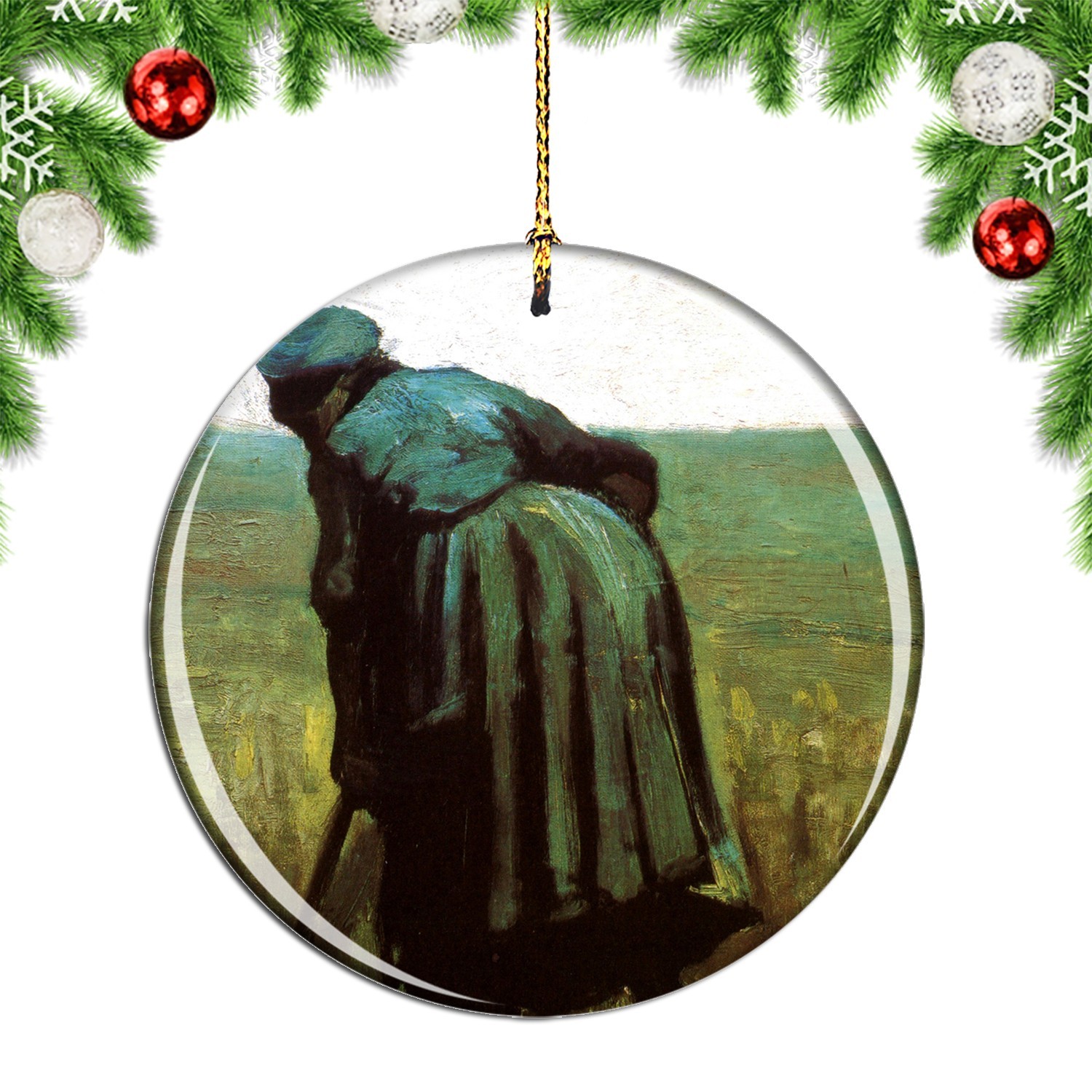 Van Gogh Peasant Woman Digging Painting Christmas ornament city travel souvenir