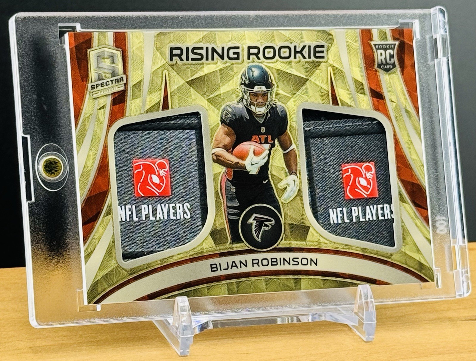 2023 Spectra Bijan Robinson RC 1of1 Gold Vinyl Superfractor Prizm Dual Patch