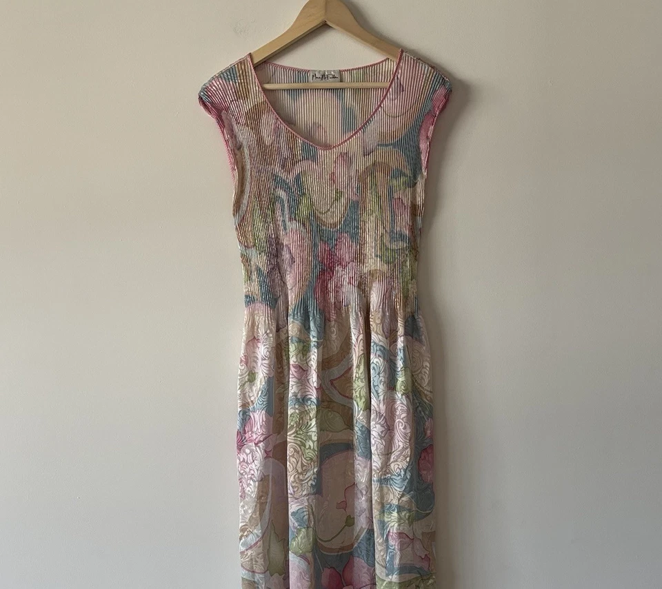 Vestido Mary McFadden Plisado Midi Floral Talla L Hada Caprichoso Cottagecore De Colección Foto 3 de 4