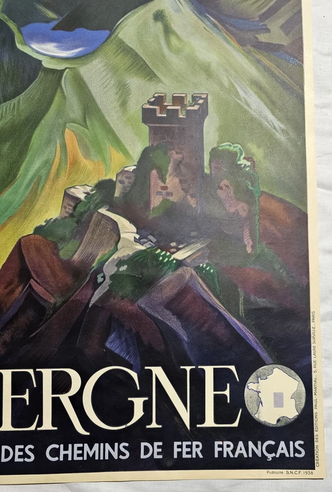  Affiche originale A.Giroux 1938 - SNCF Auvergne - 100 X 62 cm - Paul Martial  - Photo 3/4