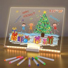 LED Dry Erase Board 13.7" Message Memo Note Light Up Drawing Board Kit 7 Markers