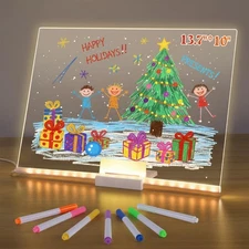 LED Dry Erase Board 13.7" Message Memo Note Light Up Drawing Board Kit 7 Markers